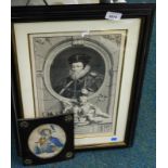 19thC School. Dandy, hand coloured engraving in ebonised papier mache frame and a print of William