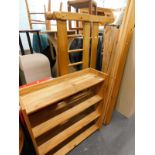 A pine open bookcase of four shelves, a pine double bed, etc, (a quantity).