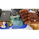 Miscellaneous items, to include two miniature brass tilt top tables, a fox fur stole, a mink type