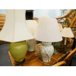 Various table lamps and shades, 62cm high, etc., (a quantity).