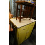A vintage kitchen cabinet, of rectangular form, with yellow drawers and cupboards, 85cm high,