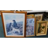 A collection of pictures and prints, to include pair of continental oils of alpine scenes, various
