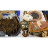 Miscellaneous items, to include a Masons green Chartreuse pattern mantle clock, suede bag, cut glass