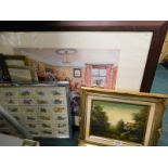 Miscellaneous items, to include a Mcvities advertising sign, alpine oil paintings, two framed sets