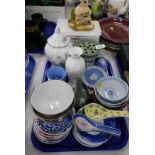 A quantity of ceramics, to include green and blue Wedgwood jasperware, modern Chinese rice bowls