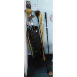 Various metal shafted golf clubs etc., two woods stamped J McCartney, Dunlop irons stamped Peter