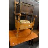 An early 20thC commode chair, with turned arms and legs, a box commode, and a 19thC mahogany table