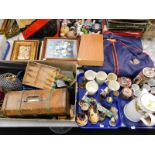 Miscellaneous ceramics, glass, pictures, etc, to include a small leather effect clad trunk,