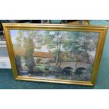 A print of a cottage, in a gilt frame.