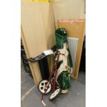 Various golfing equipment, to include a golf bag, caddy car, 86cm high, clubs etc., and various