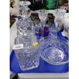 Miscellaneous cut glass, to include two square section decanters and stoppers, another decanter