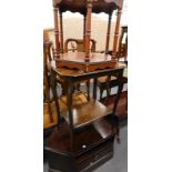 Various furniture, an oak occasional table with canted top on sabre legs joined by an under tier,