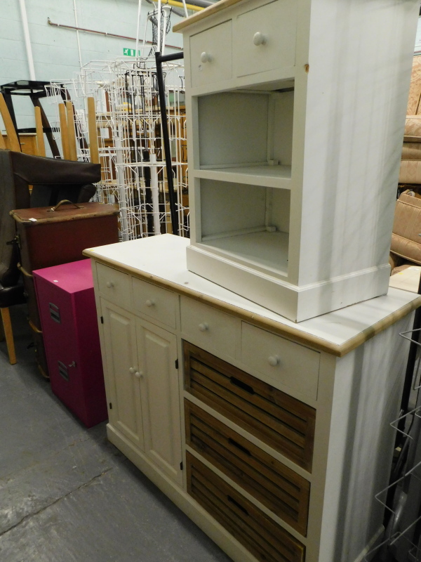 A collection of furniture, to include a travelling trunk, pink two drawer filing cabinet, painted