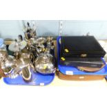 A large quantity of silver plate, to include an antler handled hot water jug, a Mappin and Co urn
