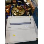 A Canon ES3 electric type writer, various lustre ware, brass tray and other ornaments, etc.