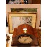 An early 20thC mahogany and inlaid mantel clock, Continental eight day movement with Westminster