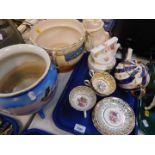 Paragon porcelain tea cups and saucers, a Capo di Monte casket, jug and sucrier, pottery horse and