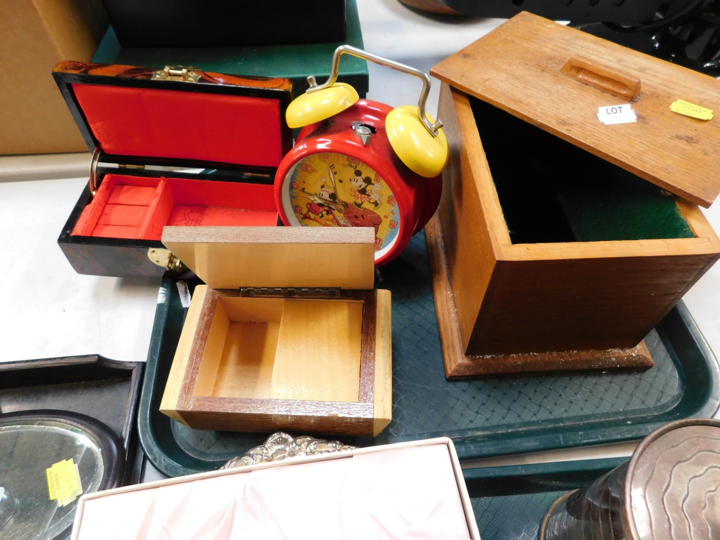 An ebony dressing table set, musical and other boxes, Walt Disney alarm clock, plated wares, and - Image 2 of 4