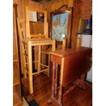 Household effects, comprising tea trolley, bar chair, mirror, fire screen and a Sutherland table. (