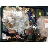 English and World coins, gentleman's dress wristwatches, costume jewellery and sundries. (1 tray)