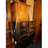 Household effects, comprising oak drop leaf table, trolley, square table, sewing box and a pigeon