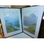 Two framed prints of stags in mountainous landscapes by R Cooper.