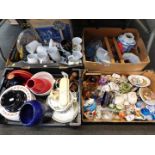 Ceramics and glassware, a socle cut glass fruit bowl, stainless steel cutlery set, etc. (4 boxes)