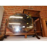 An early 20thC swing frame mirror, 56cm wide, together with a stained oak side table with single