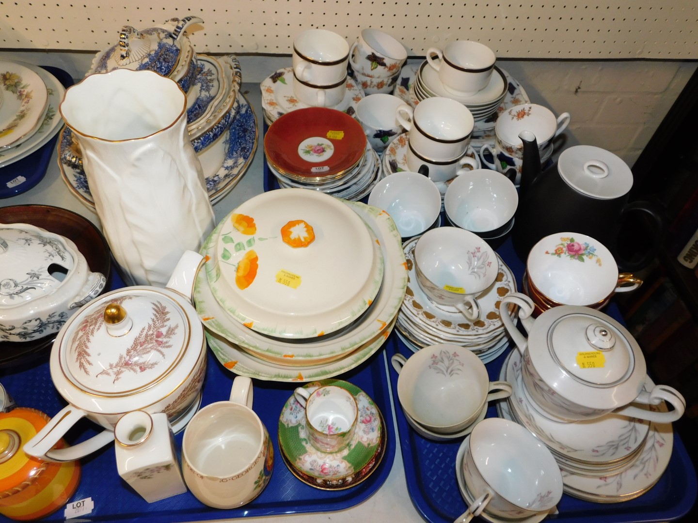 Pottery and porcelain, including a Raymond Loewy charcoal coffee pot and cups and saucers,