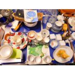 Blue and white tea wares, two floral decorated bowls, Sherratt & Simpson cat figure, together with