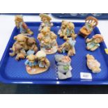 Nine Cherished Teddies figure group, including Clement and Jodie., Dawn., Irene., and Seth and