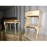 A French style cream painted bedside cabinet, 68cm high, 40cm wide, 36cm deep., together with a