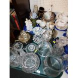Ceramics and glass, including two cut glass decanters and stoppers, candle holder, celery vase,