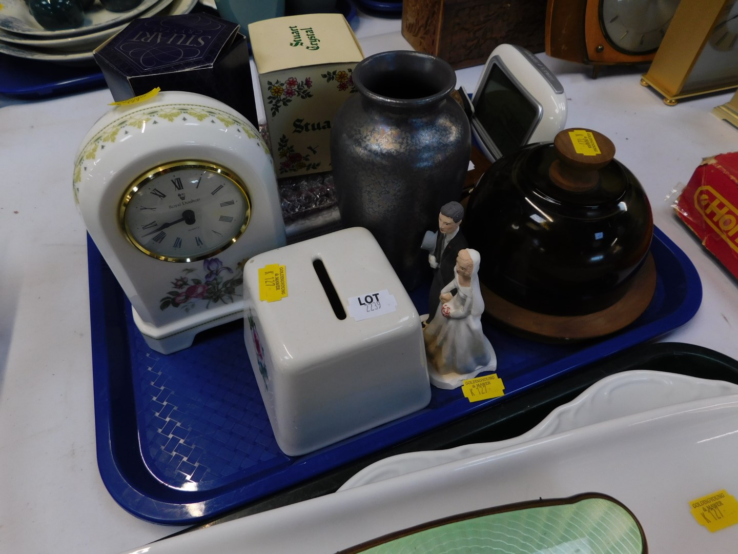 A knife block, Poole vase, Royal Doulton clock, Metamec and other clocks, wooden desk stand, - Image 4 of 4