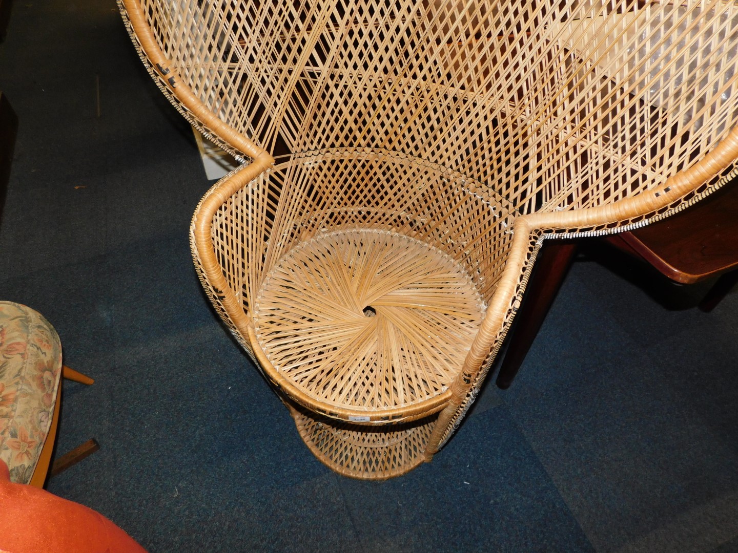 A cane peacock chair with loose cushion. - Image 2 of 2