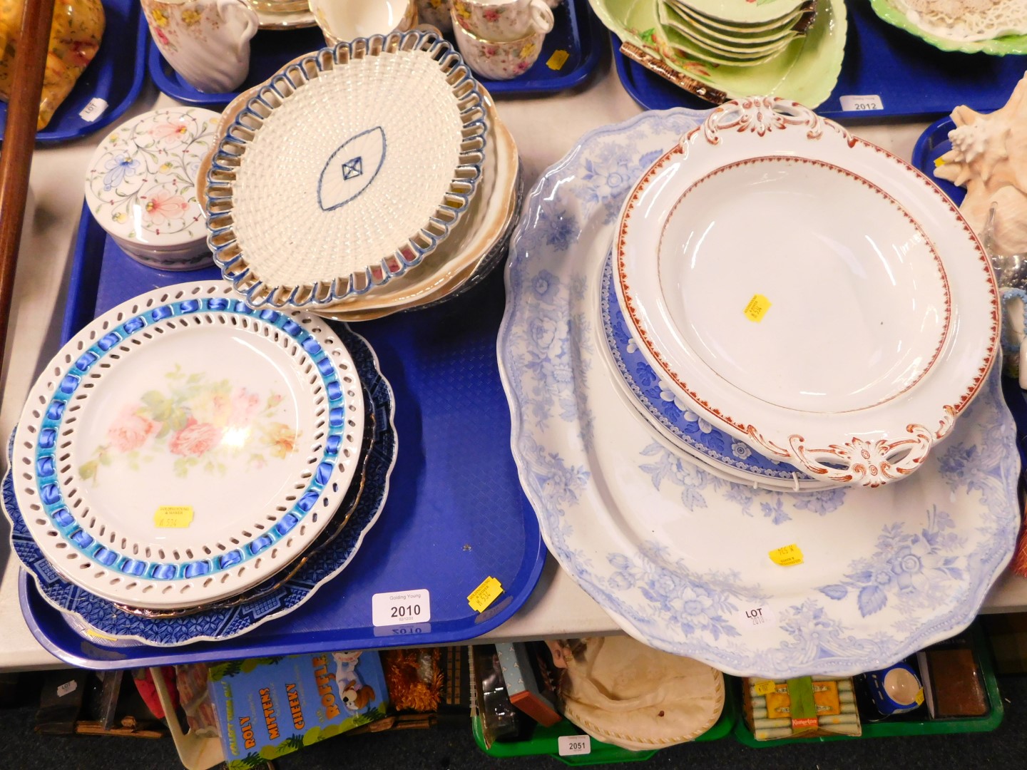 A 19thC blue and white meat platter decorated in the Asiatic Pheasant pattern, Spode blue and