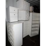 Withdrawn Pre-Sale by Executors. A white melamine bedroom suite, comprising two chests of drawers,