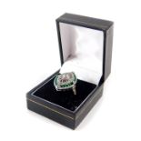 An Art Deco style green and enamel and paste ring, of lozenge form, size P, boxed.