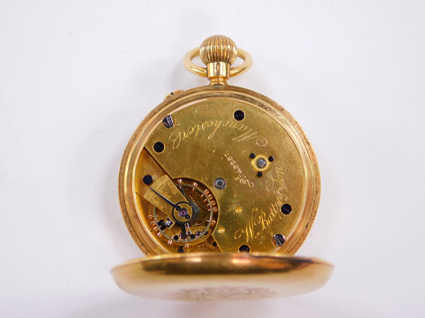 A Victorian gentleman's 18ct gold cased pocket watch by W Batty & Son, Manchester, open faced, - Bild 4 aus 4