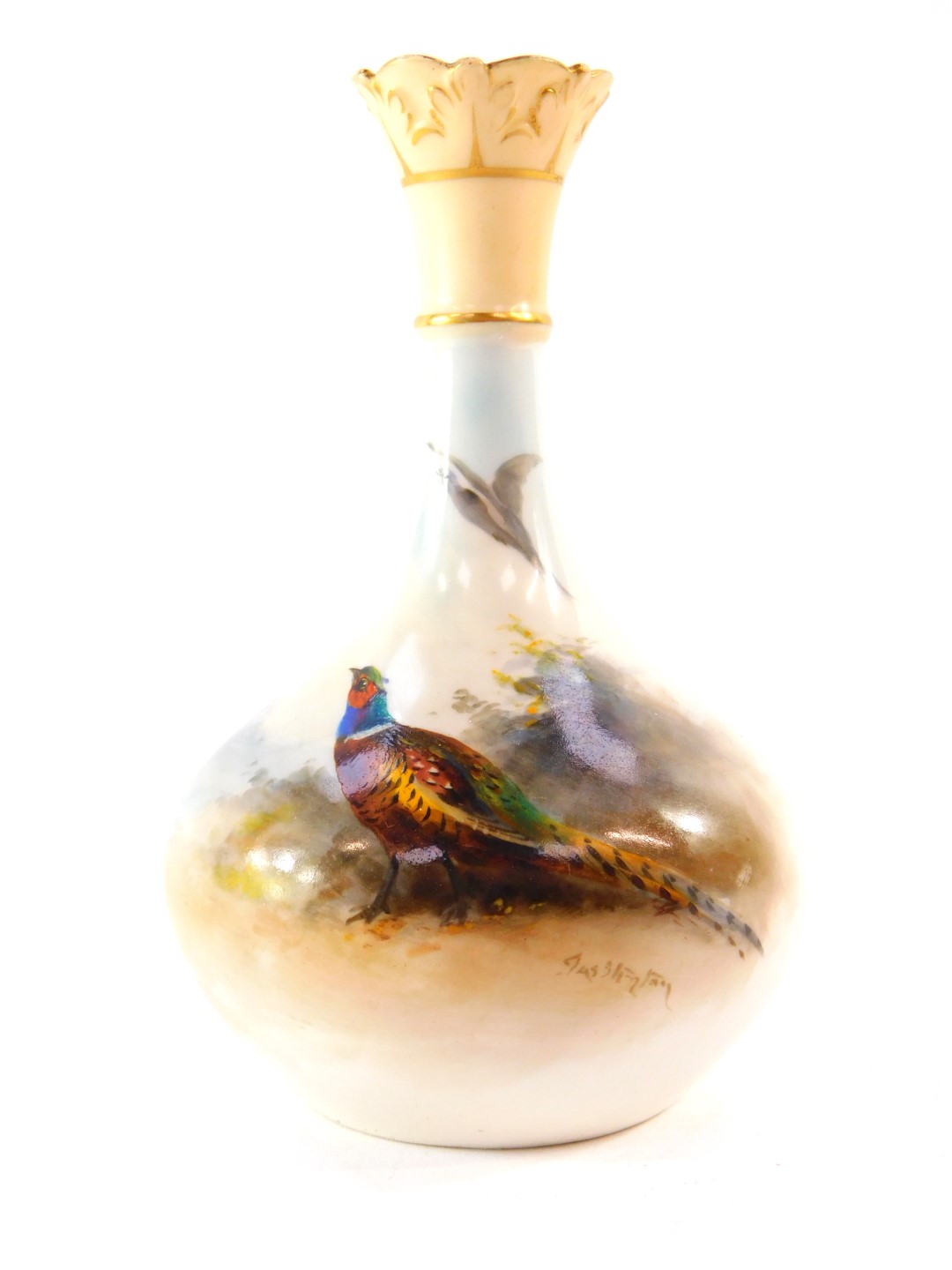 A Royal Worcester porcelain vase, circa 1903, painted by James Stinton with a pheasant and