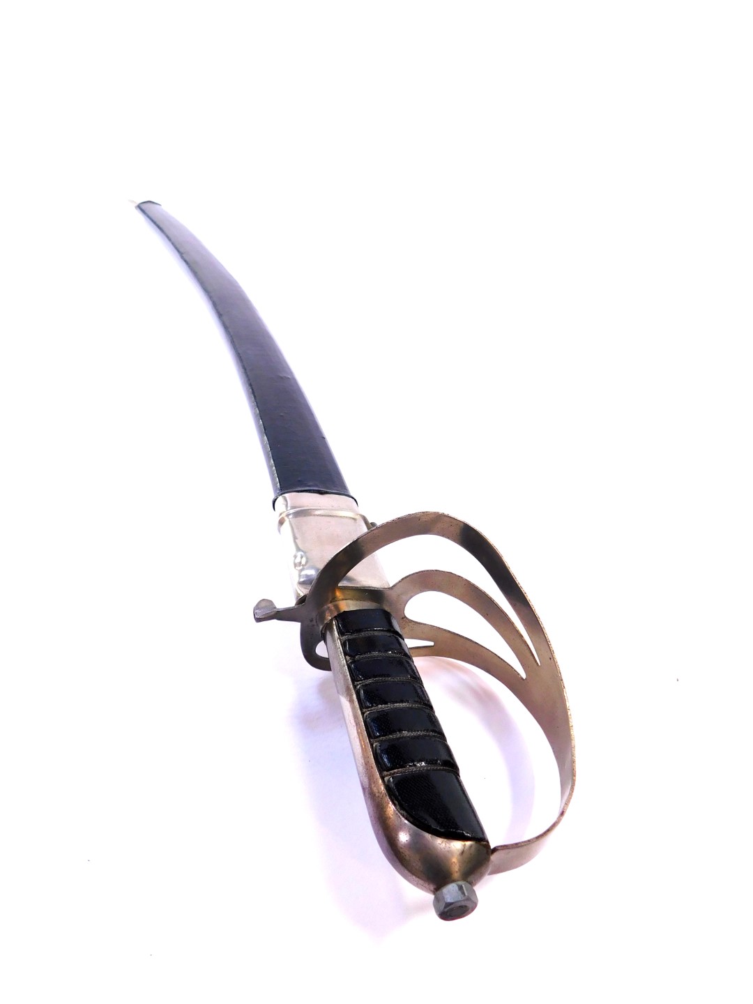 An Indian Army pattern cavalry trooper's sword, with a leather bound grip, decorated steel blade and