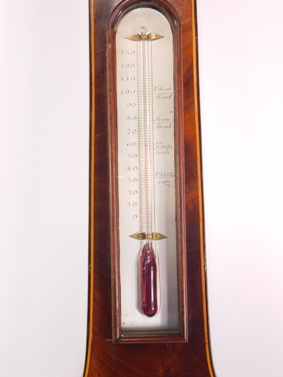 A 19thC mahogany wheel barometer by Bregazzi of Nottingham, with thermometer, 100cm high. - Bild 3 aus 7