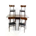 A Schreiber vintage hi gloss teak drop leaf dining table, raised on square legs, 73cm high, 84cm