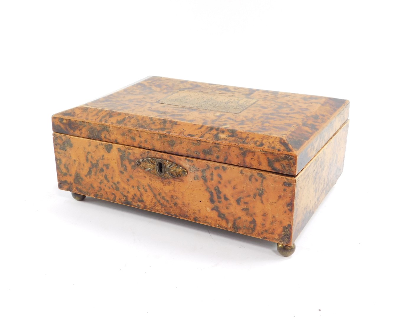 Withdrawn pre-sale by executors-A late 19thC faux blonde tortoiseshell sewing casket,