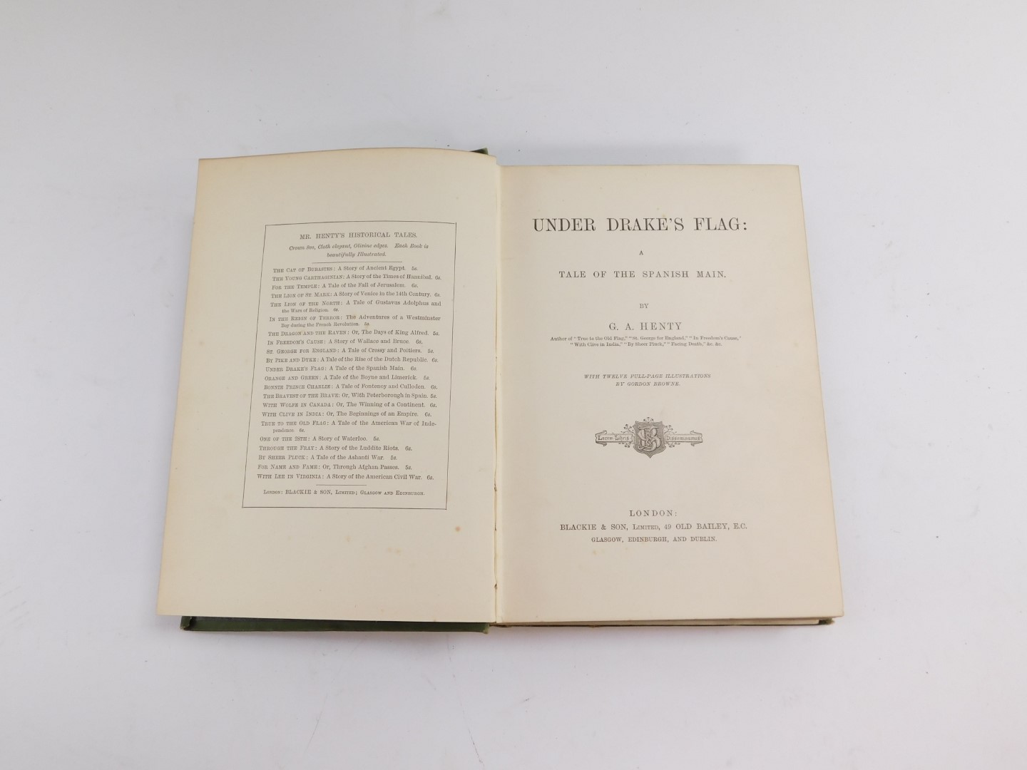 G A Henty. Under Drake's Flag, first format, first edition, gilt tooled, green cloth, published by - Image 3 of 4