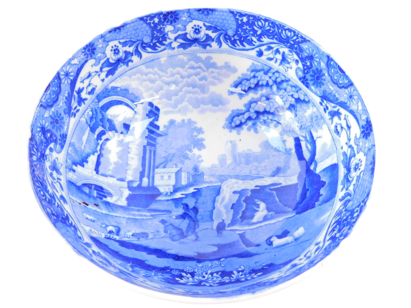 A Copeland Spode's Italian blue and white pottery fruit bowl, blue oval printed mark, 25.5cm - Bild 2 aus 3