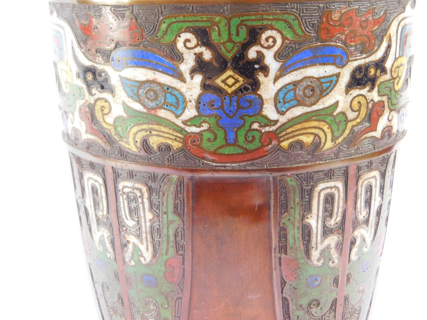 A Chinese cloisonne vase, early 20thC, converted to a twin light table lamp, 58cm high. - Bild 2 aus 3