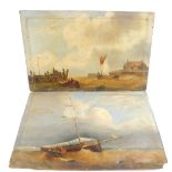 English School (late 19thC). Marine seascapes with fishing vessels, oil on board, a pair, one signed