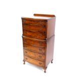 Withdrawn pre-sale by executors- A mid 20thC burr walnut and mahogany bow fronted chest on chest,