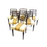 A set of six Regency style mahogany bar back dining chairs, with lattice shaped splats,